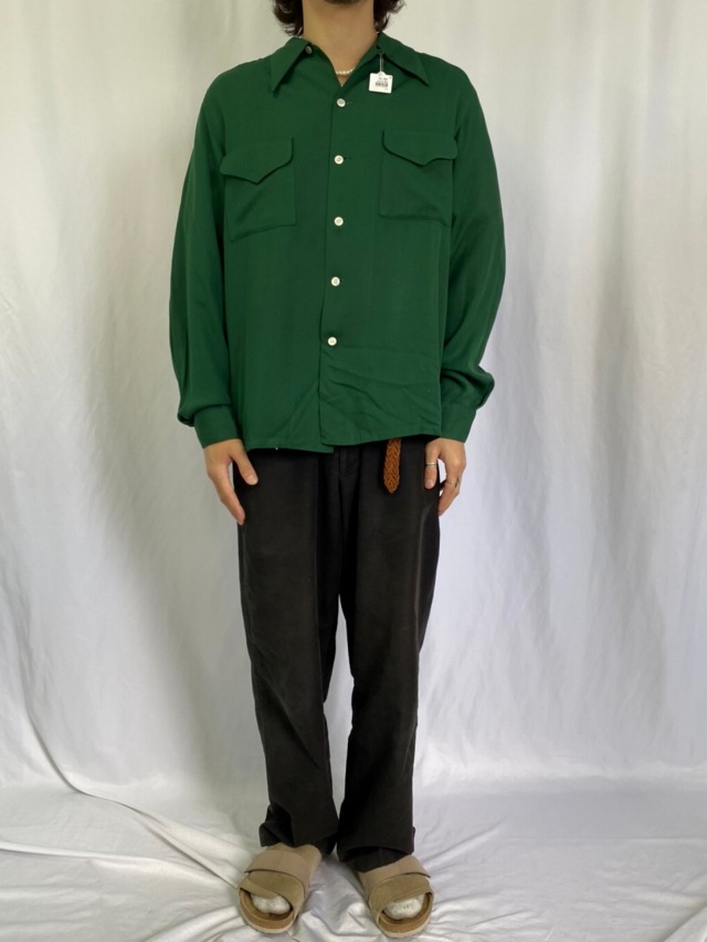 50sレーヨンシャツ　オープンカラー　vintage  ビンテージ