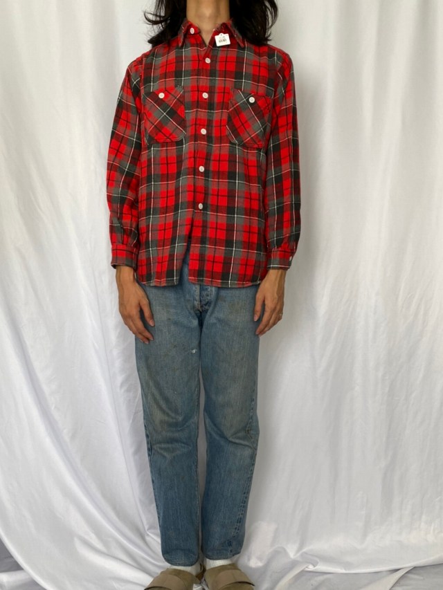 BIGFRIEND ビンテージ 30s 長袖 コットンネルシャツ M程 赤 マチ袖丈56