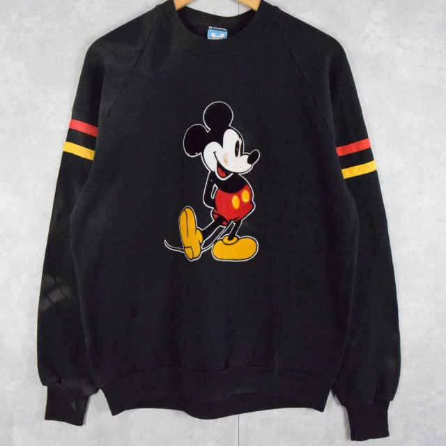 80〜90's Disney MICKEY MOUSE USA製 フロッキープリントスウェット XL