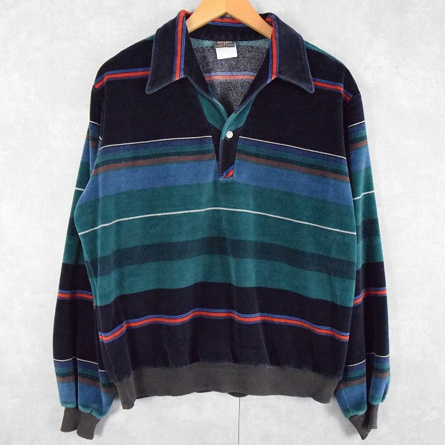 購入前にコメント欄より90s vintage USA製 ボーダー柄 ベロア生地 L/S