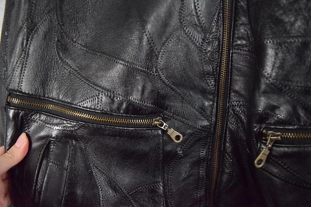 革 ブラック 黒 デザイン ジップジャケット | ビンテージ古着屋Feeet 
