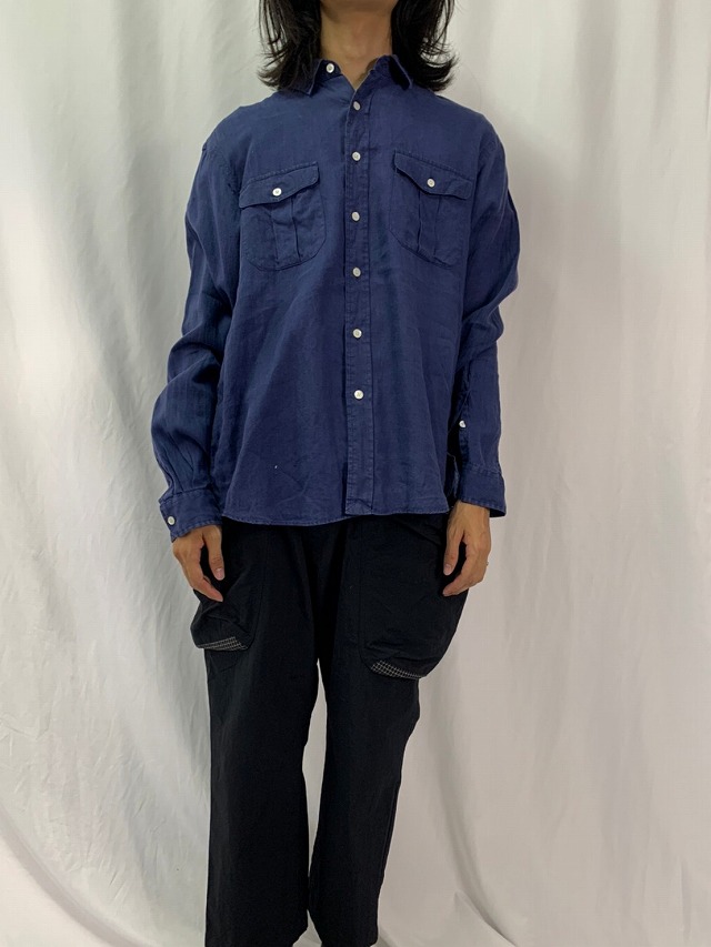 POLO Ralph Lauren リネンサファリシャツ XL NAVY