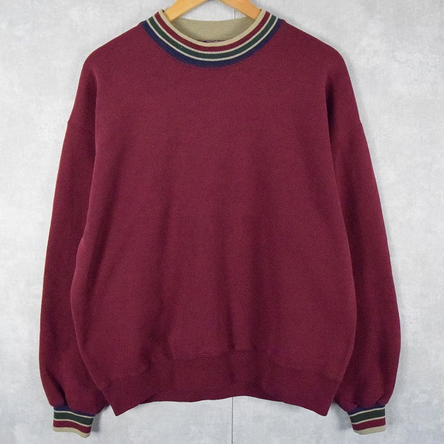 90's JERZEES USA製 ボーダーリブ モックネックスウェット L