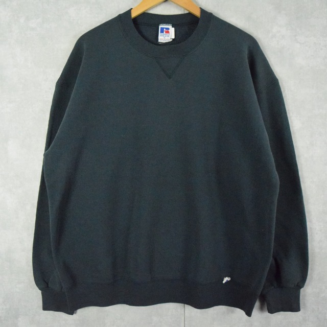 90's〜 RUSSELL ATHELETIC USA製 前V スウェット 無地 GREEN XL