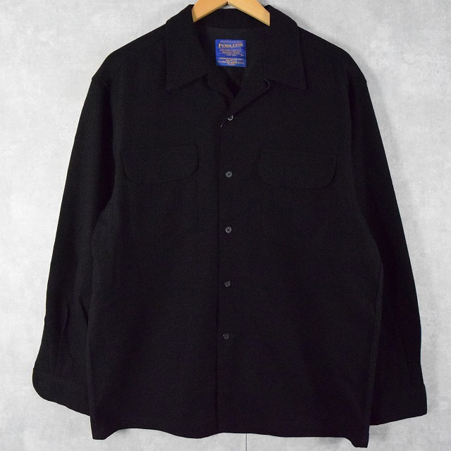 レア 黒 無地 ペンドルトン オープンカラー ウール シャツ L / ビンテージ肩幅535cm