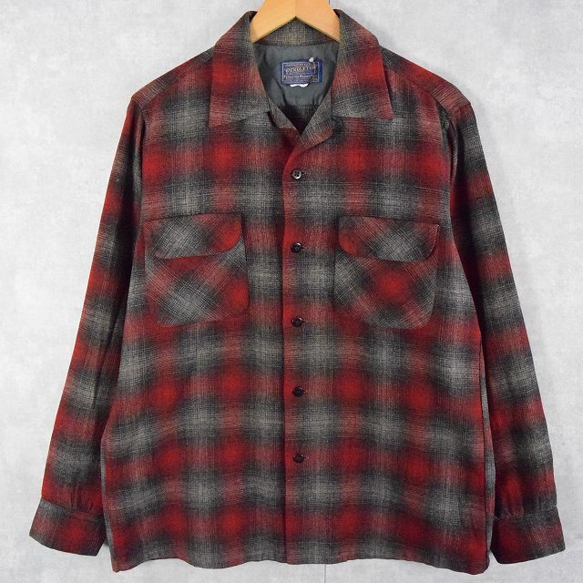 50's PENDLETON オンブレーチェック柄 オープンカラーウールシャツ M