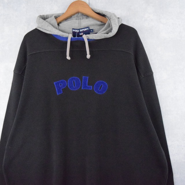 90's POLO SPORT Ralph Lauren フード付きサーマルフットボールロンT XL
