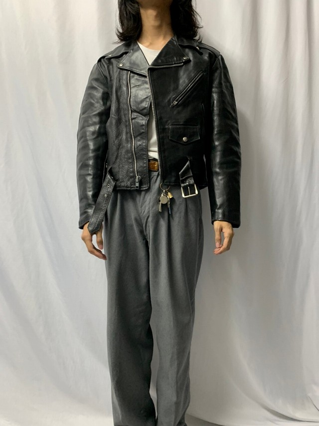 70s 70年代 アメリカ製 レザージャケット 革ジャン 黒 ブラック