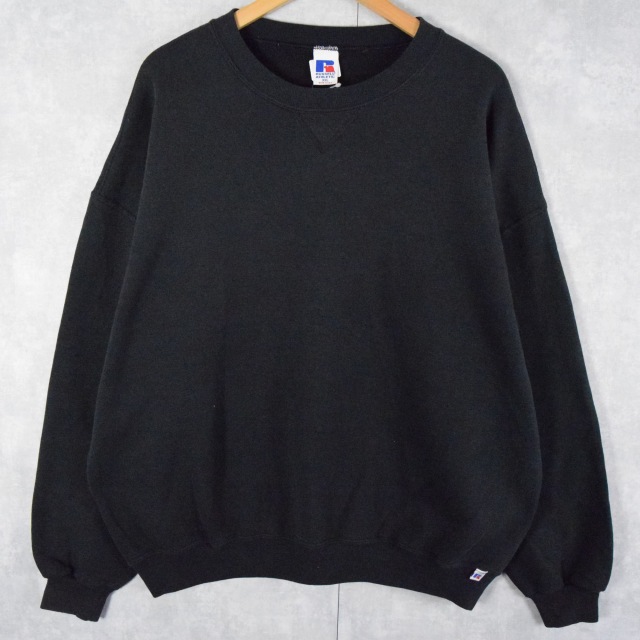 90's〜 RUSSELL ATHLETIC USA製 前V プリントスウェット 無地 BLACK XL