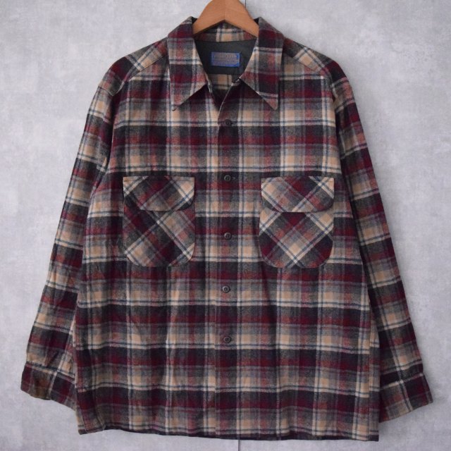 70〜80's PENDLETON USA製 チェック柄 オープンカラーウールシャツ L