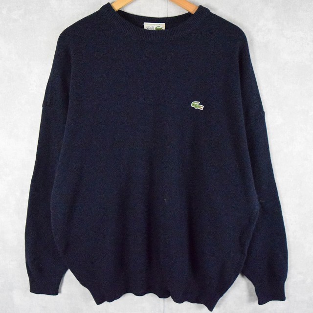 80's LACOSTE FRANCE製 ウール×アクリル ニットセーター NAVY SIZE 8