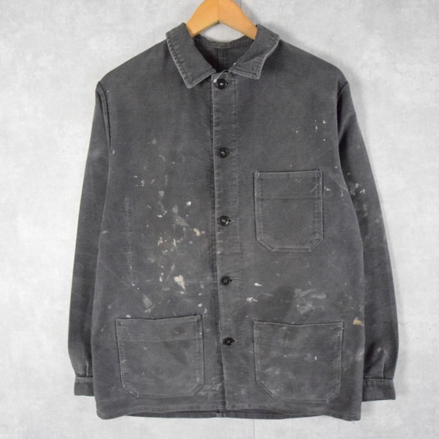 ブラックモールスキン ジャケット フレンチヴィンテージ　ラブルール　1950s袖丈約60cm