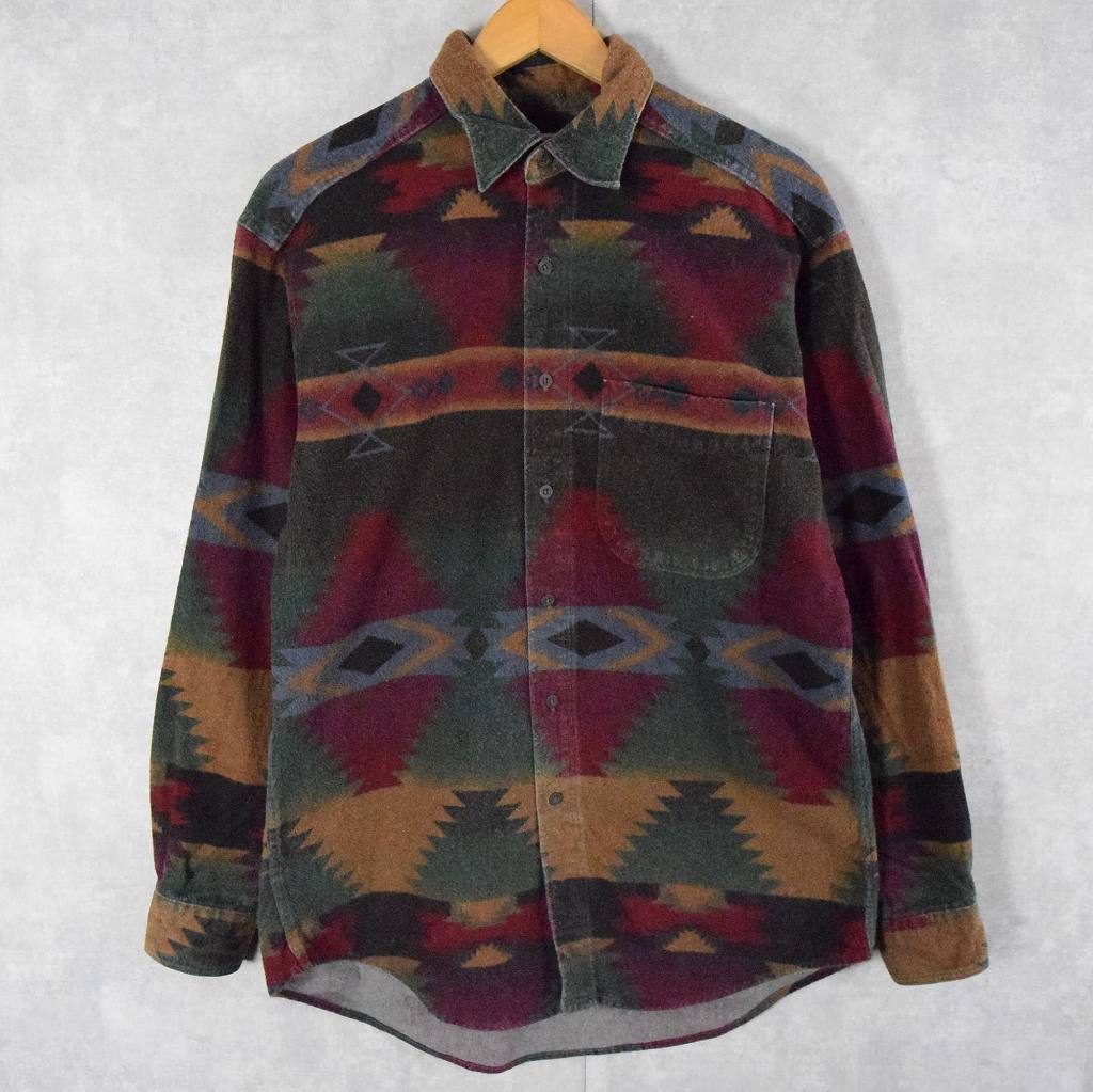 90's Woolrich USA製 ネイティブ柄 ネルシャツ M