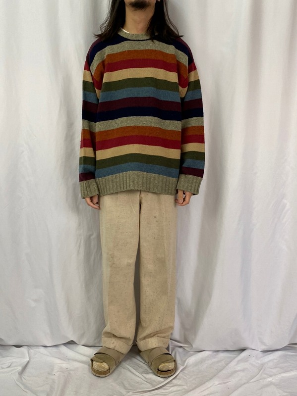 90's GAP マルチボーダー柄 ウールニットセーター XL