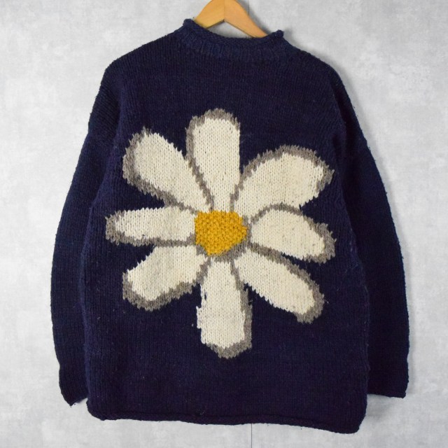 【スペシャル!!】80s エクアドルニット 花柄 フラワー 黒 ハンドニットdaisukeknit