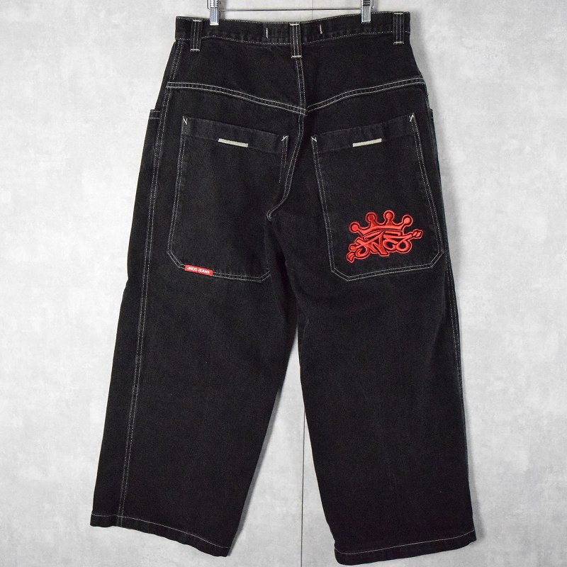 90s jnco jeans ブラックデニムパンツ ロゴ刺繍 USA製 - デニム