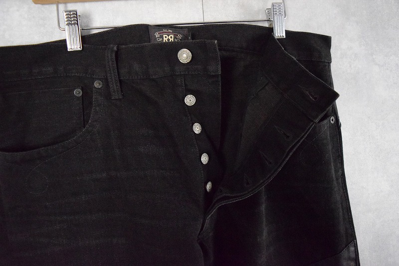Ralph Lauren RRL レザー切り替え コンチョボタン付き ウエスタンブラックデニムパンツ W38
