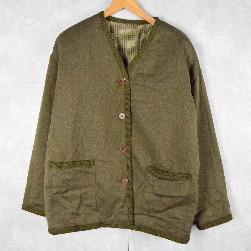 【SALE】 チェック柄 リバーシブル ノーカラージャケット