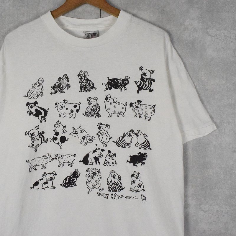 90's What's going on ブタイラストTシャツ L