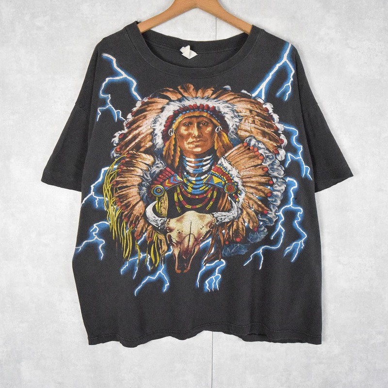 90's〜 AMERICAN THUNDER インディアンプリントTシャツ XL