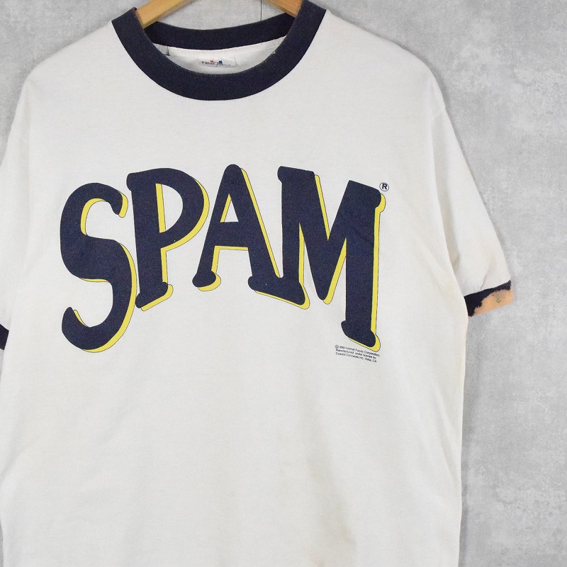 90's SPAM USA製 プリントリンガーTシャツ L