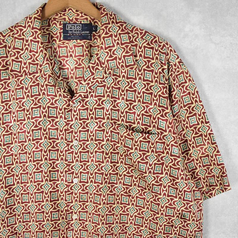 90's POLO Ralph Lauren USA製 総柄 シルクオープンカラーシャツ L