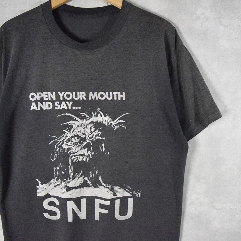 90's SNFU ハードコアパンクロックバンドイラストプリントTシャツ BLACK