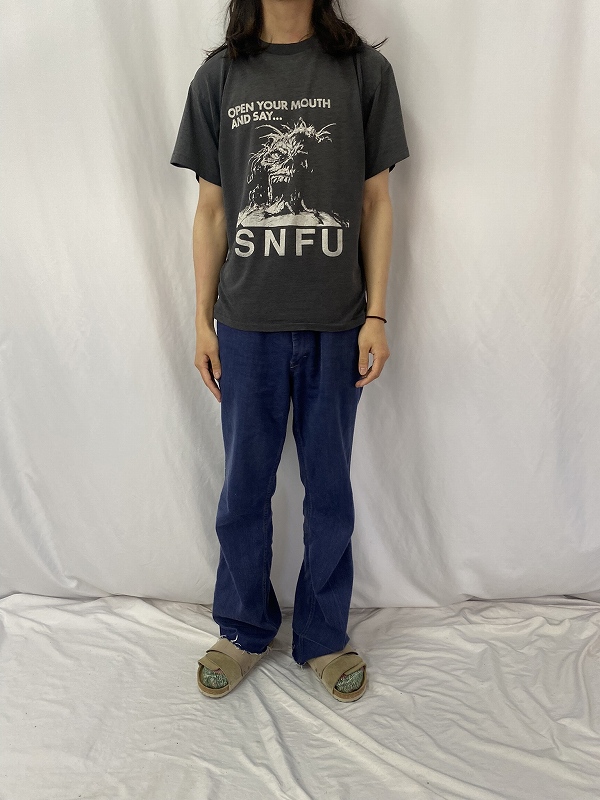 90's SNFU ハードコアパンクロックバンドイラストプリントTシャツ BLACK