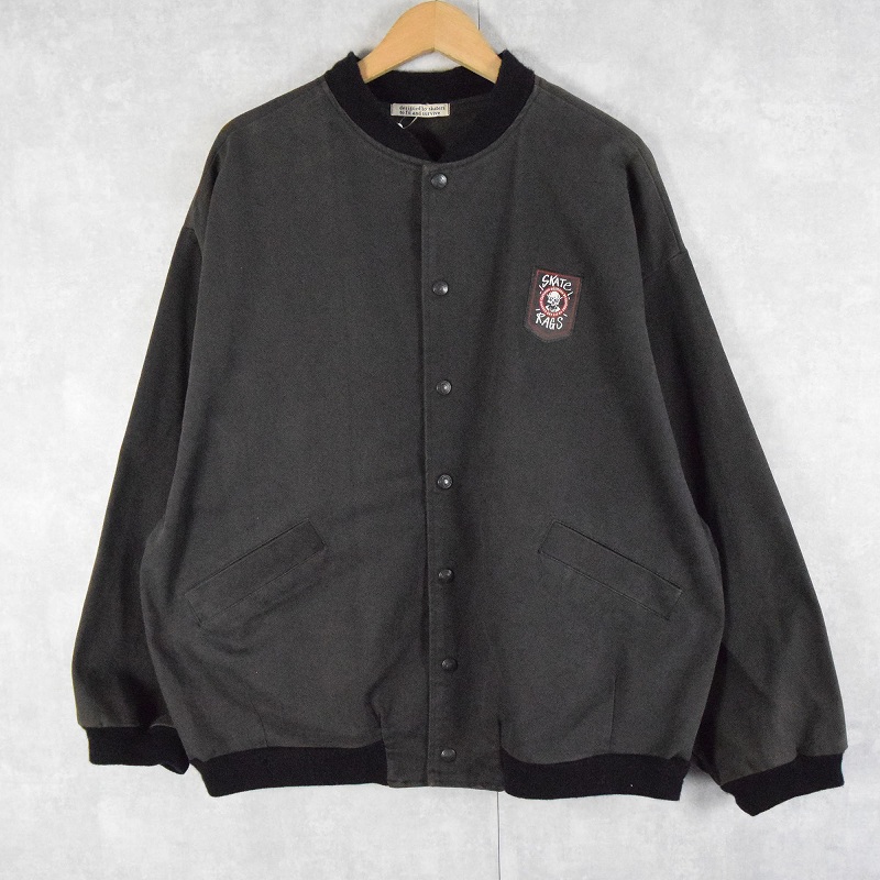 90's SKATE RAGS USA製 ワッペン×プリント コットンツイルジャケット BLACK XL