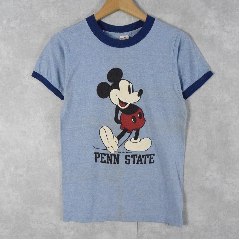 80's Disney MICKEY MOUSE USA製 キャラクタープリントリンガーTシャツ S