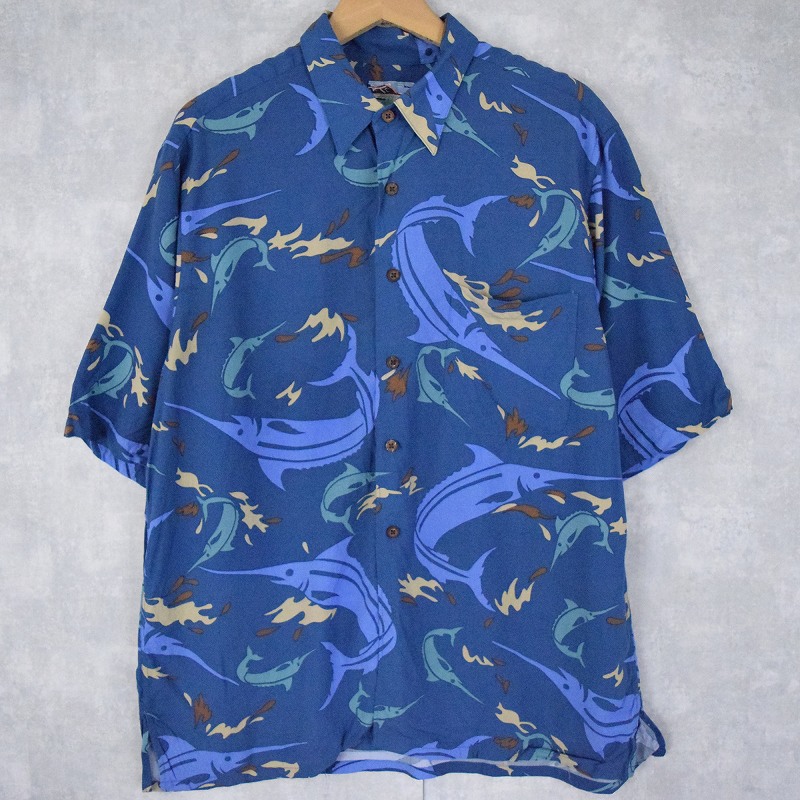 Reyn Spooner 魚柄 レーヨンアロハシャツ L