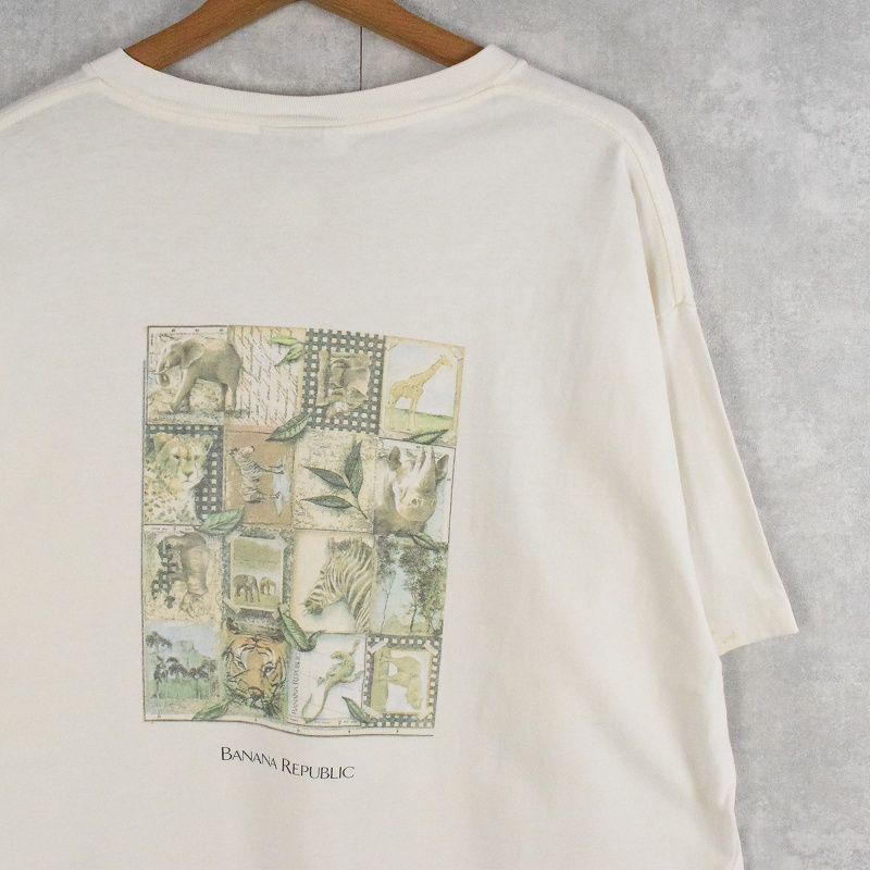 90's BANANA REPUBLIC USA製 アニマルプリント ポケットTシャツ L