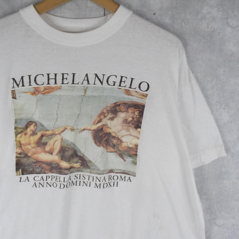 90's〜 Michelangelo アダムの創造 アートプリントTシャツ