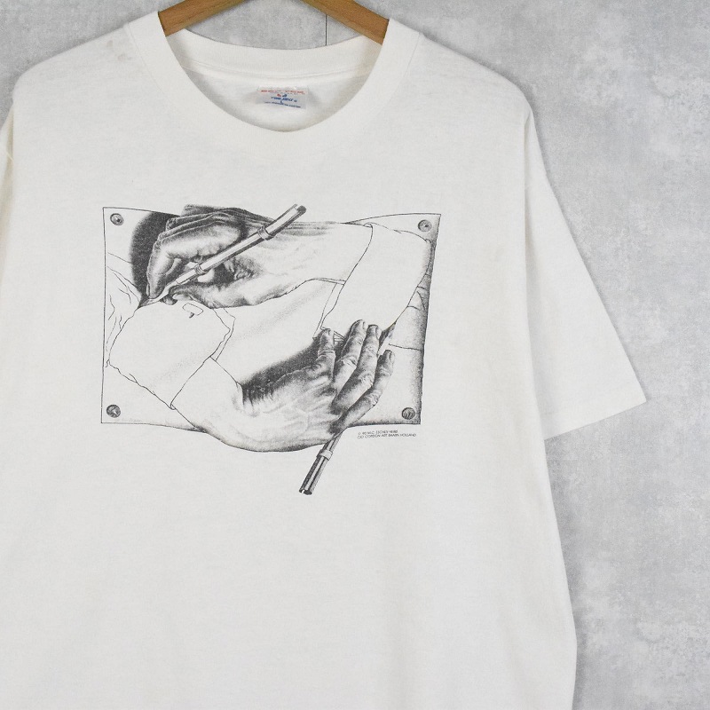 90s USA製 エッシャーTシャツ Size:M 総柄 トリックアート