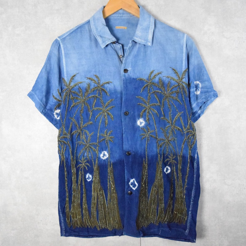 KAPITAL ヤシの木刺繍 インディゴ レーヨンオープンカラーシャツ S