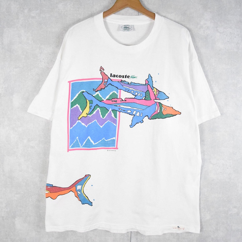 90's IZOD LACOSTE USA製 魚 巻きプリントTシャツ L