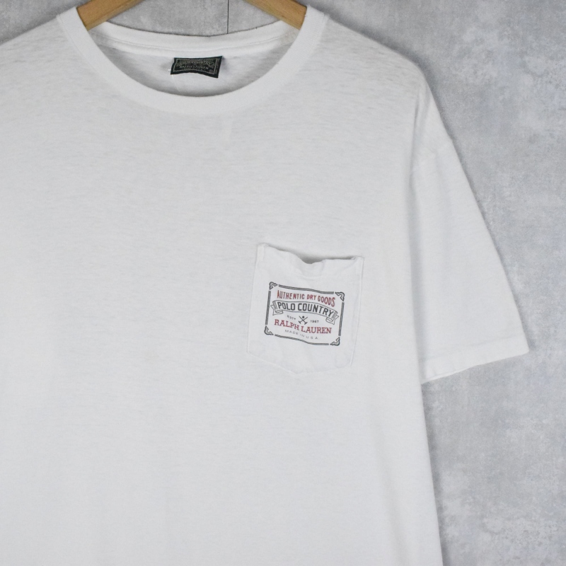80〜90's POLO COUNTRY Ralph Lauren USA製 ロゴプリントポケットTシャツ M
