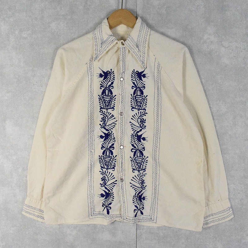 刺繍デザイン コットンシャツ XL
