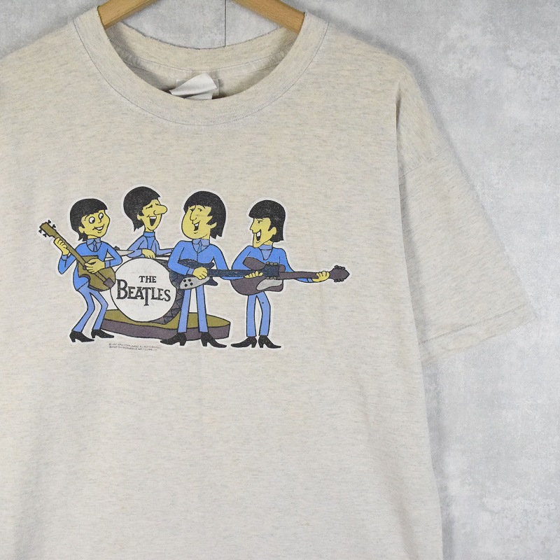 90's THE BEATLES ロックバンドイラストプリントTシャツ L