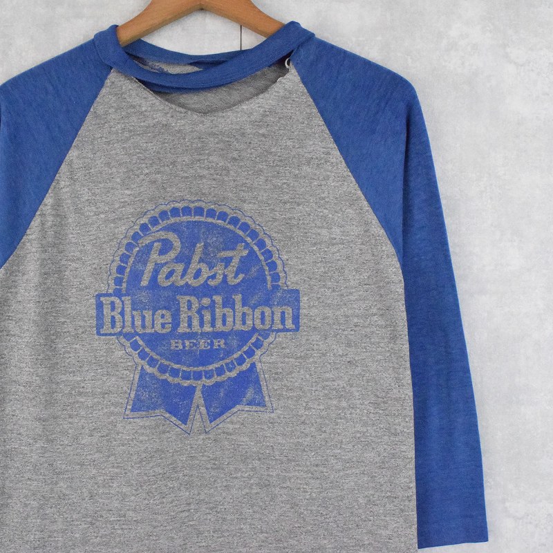70〜80's Pabst Blue Ribbon BEER ビールメーカー ロゴプリントラグランTシャツ