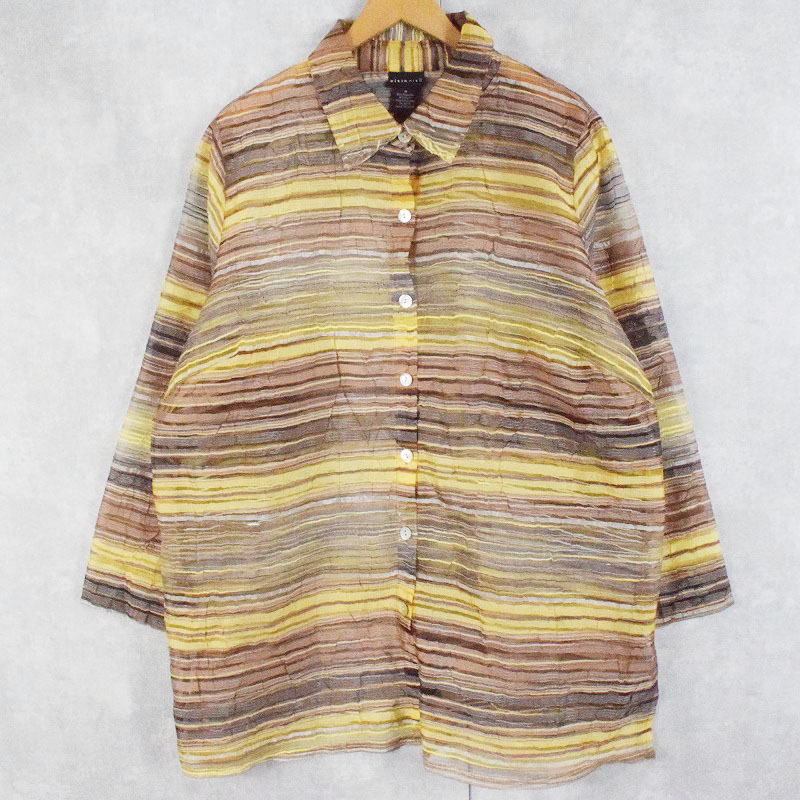 citiknit マルチボーダー柄 シースルーシャツ 1X