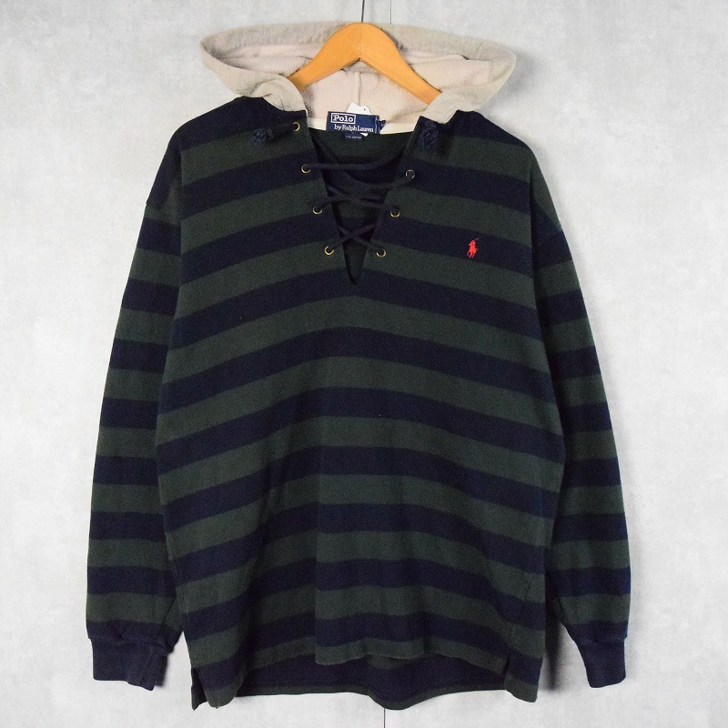 POLO Ralph Lauren ボーダー柄 レースアップパーカー M