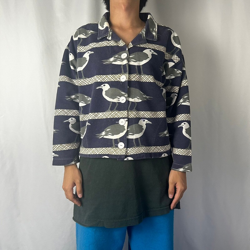 90年代 USA製 MICHIGAN RAG CO ミシガンラグ カモメ柄 総柄