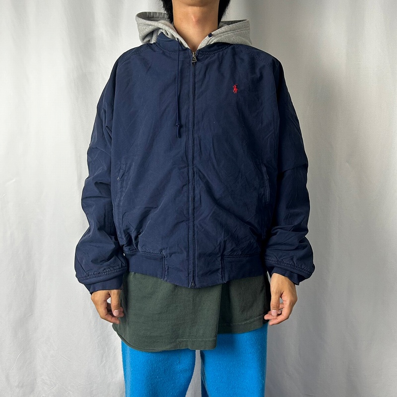 90's POLO SPORT Ralph Lauren フーディースイングトップ NAVY XL