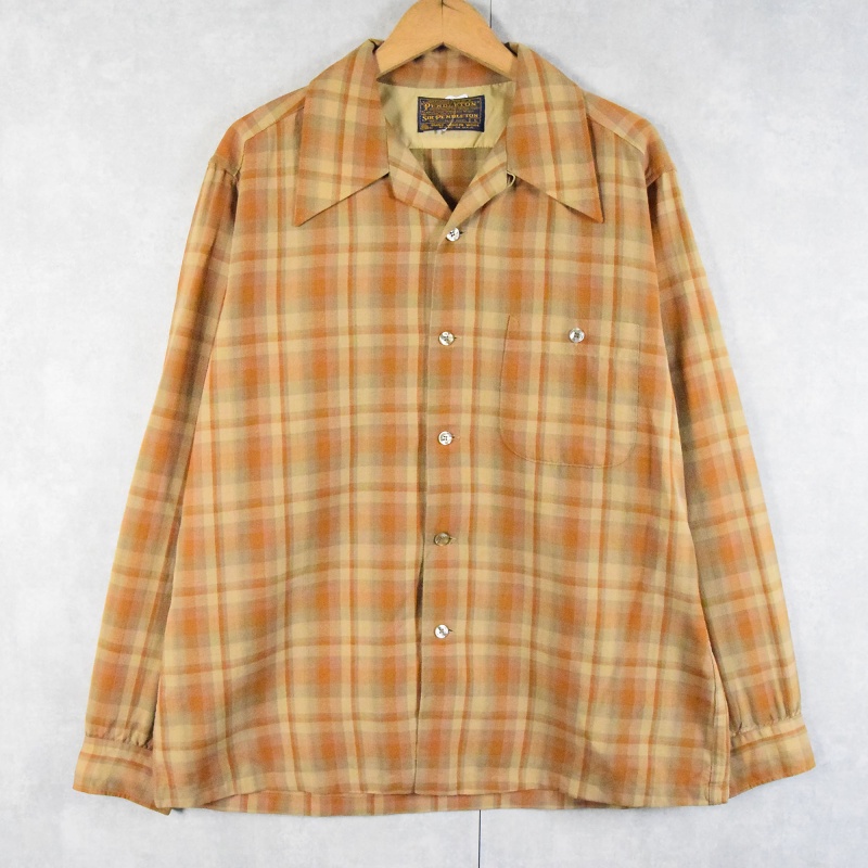 70's PENDLETON USA製 チェック柄 オープンカラーウールシャツ L