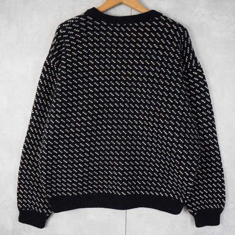 60〜70's L.L.Bean 筆記体タグ NORWAY製 バーズアイ柄 ウール×レーヨンニットセーター NAVY XL