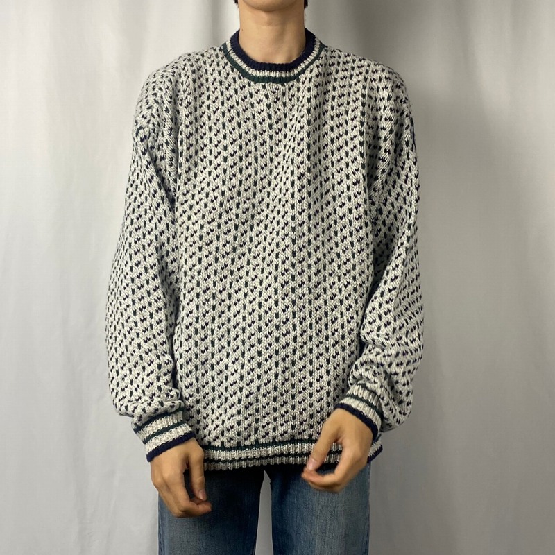 90's Susquehanna Trail Outfitters USA製 バーズアイ柄 コットンニットセーター L 90's Susquehanna Trail Outfitters USA製 バーズアイ柄 コットンニットセーター L