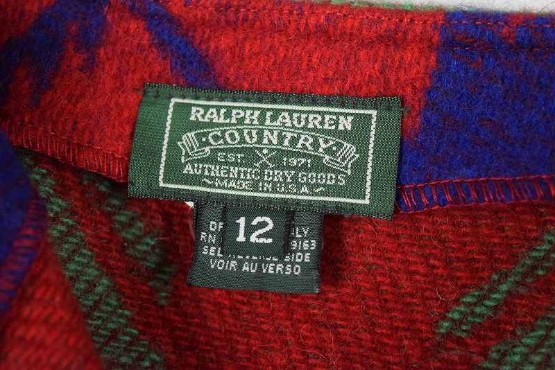 80〜90's POLO COUNTRY Ralph Lauren ネイティブ柄 ウールラップスカート W33