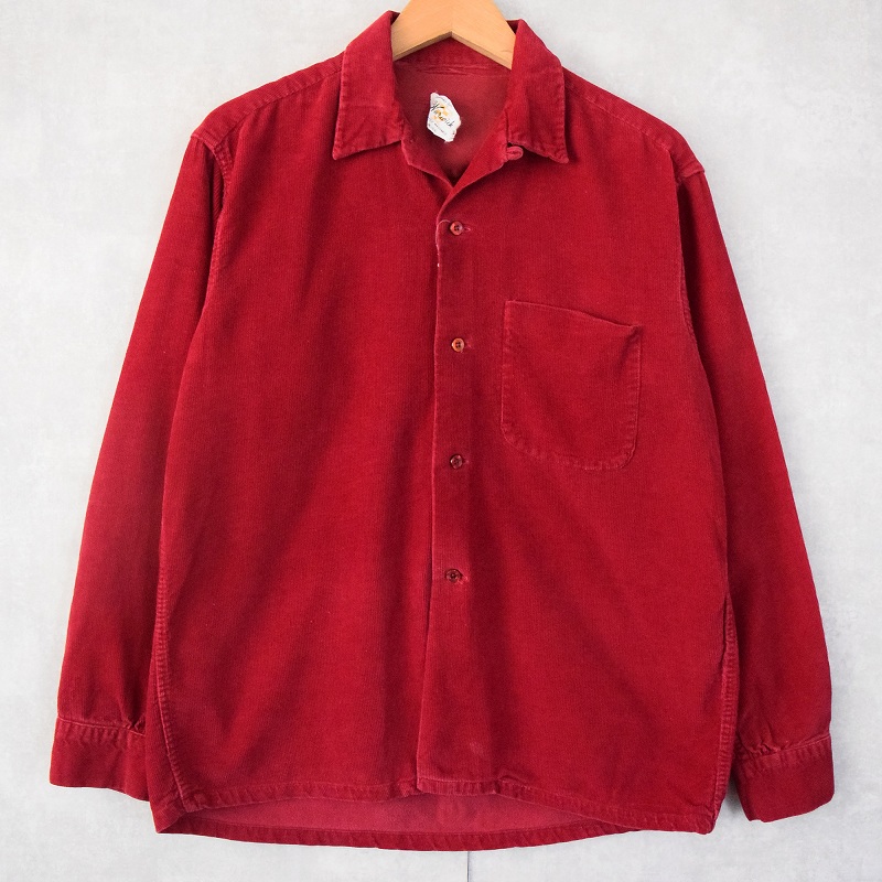 60's Wareick コーデュロイオープンカラーシャツ WINERED M