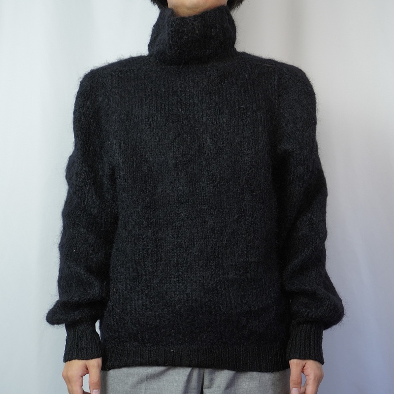 handmade black mohair knit sweater肩幅69
